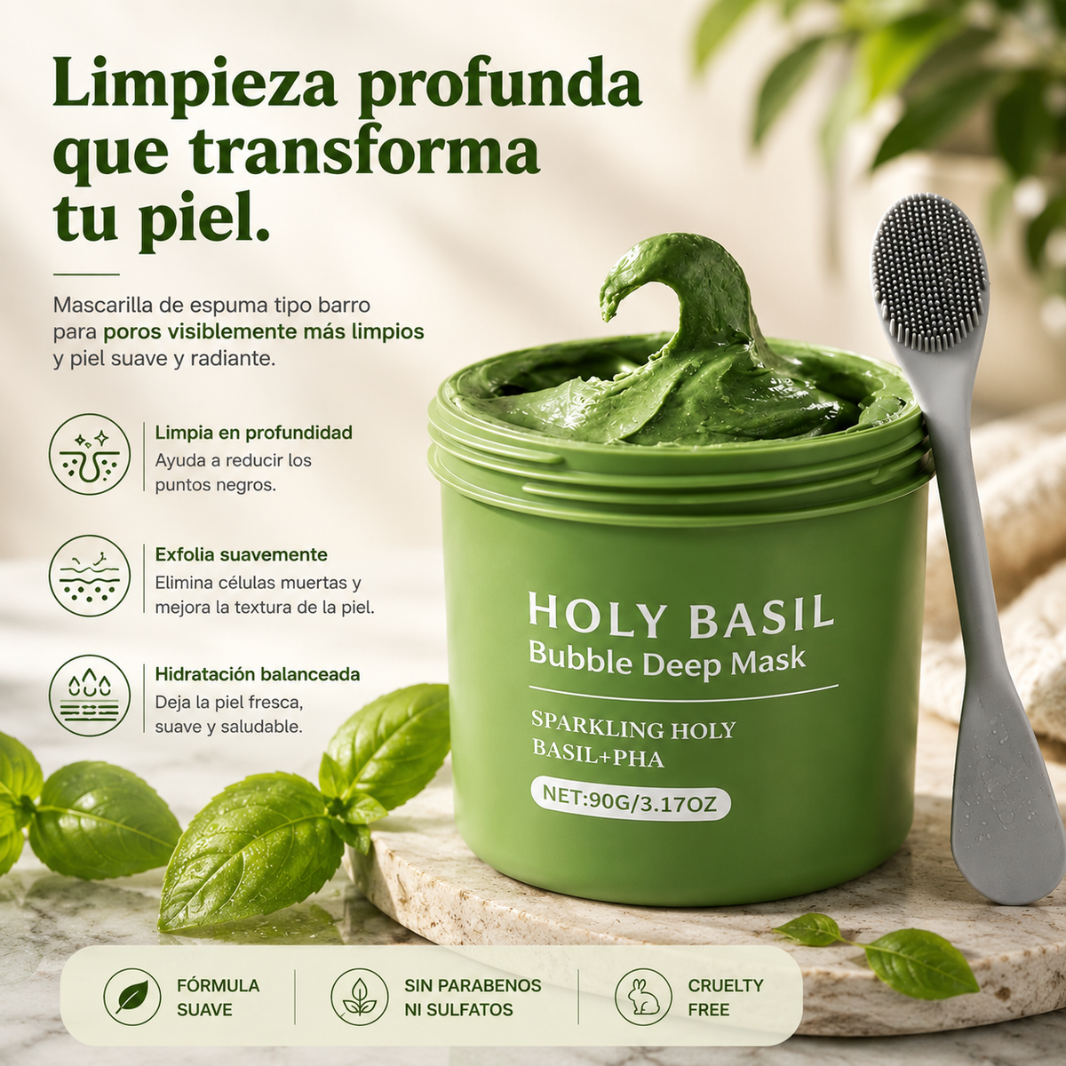 Mascarilla Facial Holy Basil de Arcilla con Efecto Burbujeante