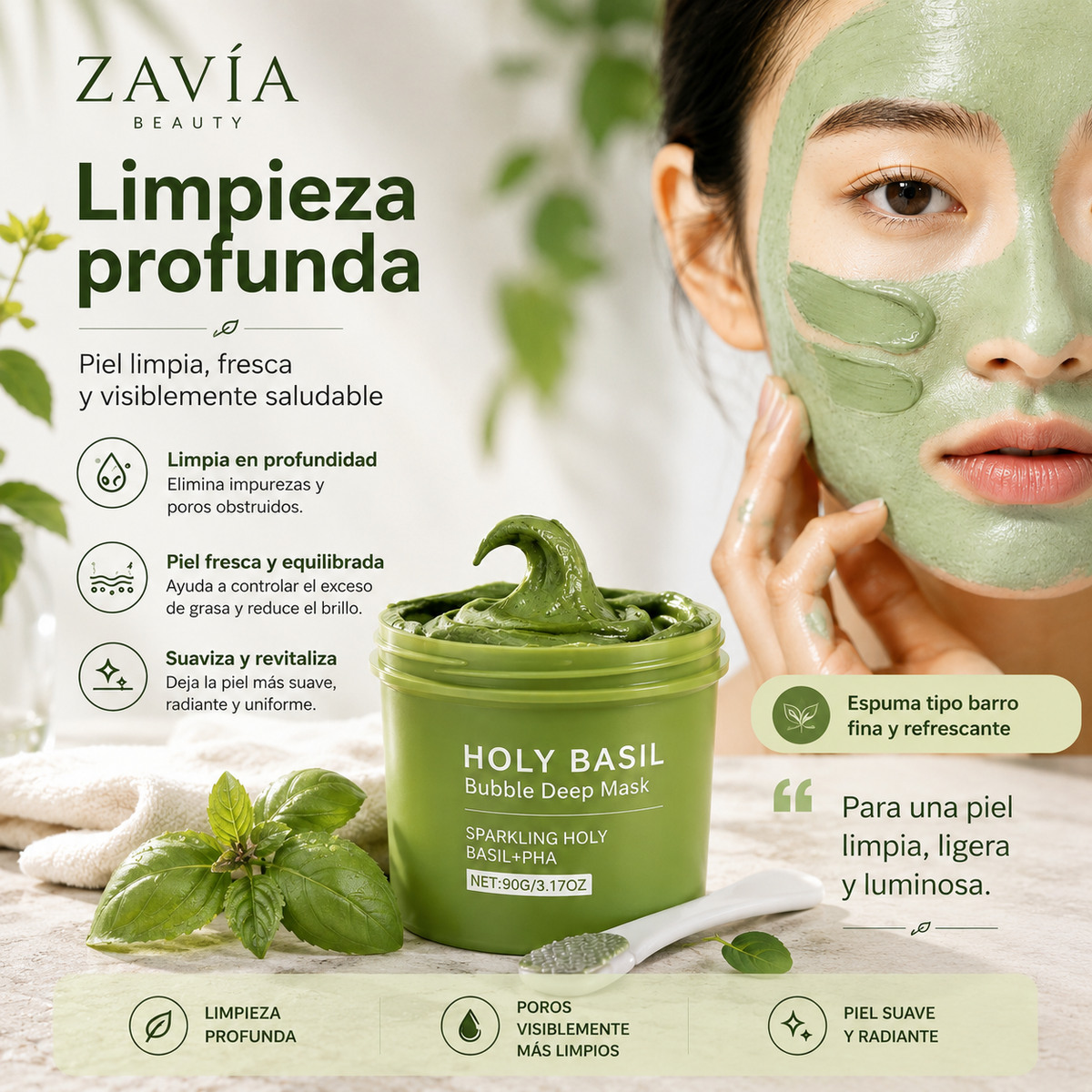 Mascarilla Facial Holy Basil de Arcilla con Efecto Burbujeante