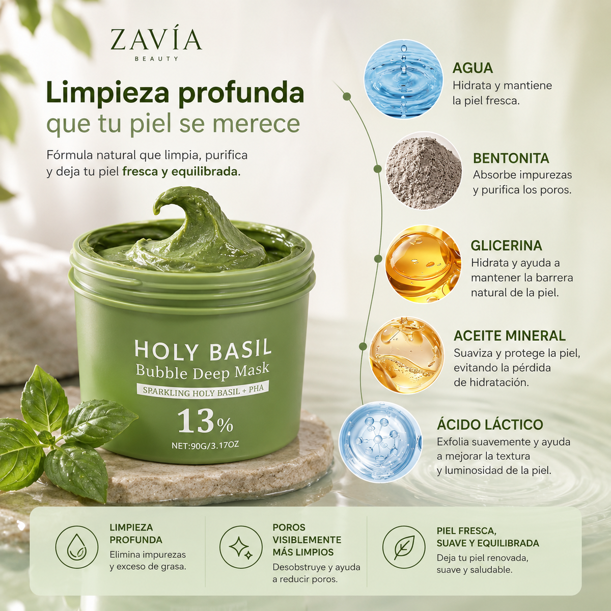 Mascarilla Facial Holy Basil de Arcilla con Efecto Burbujeante