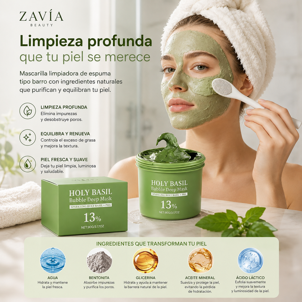 Mascarilla Facial Holy Basil de Arcilla con Efecto Burbujeante