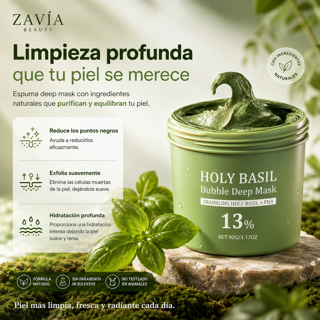 Mascarilla Facial Holy Basil de Arcilla con Efecto Burbujeante