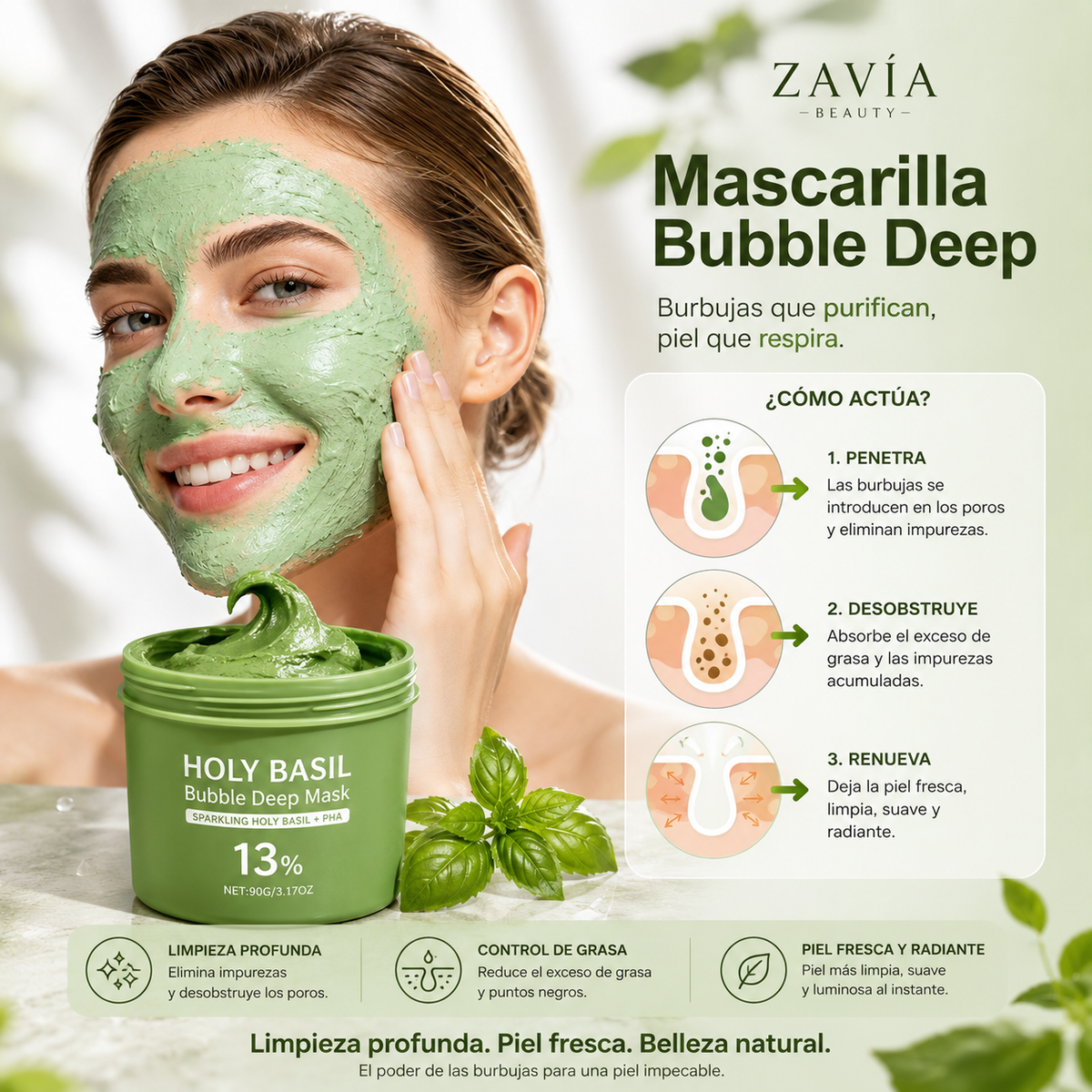 Mascarilla Facial Holy Basil de Arcilla con Efecto Burbujeante
