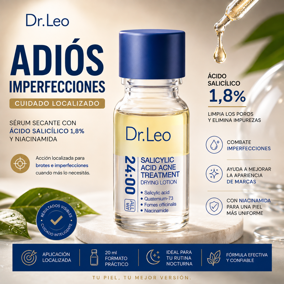 Serum Dr. Leo con Ácido Salicílico 1.8% para Piel con Acné