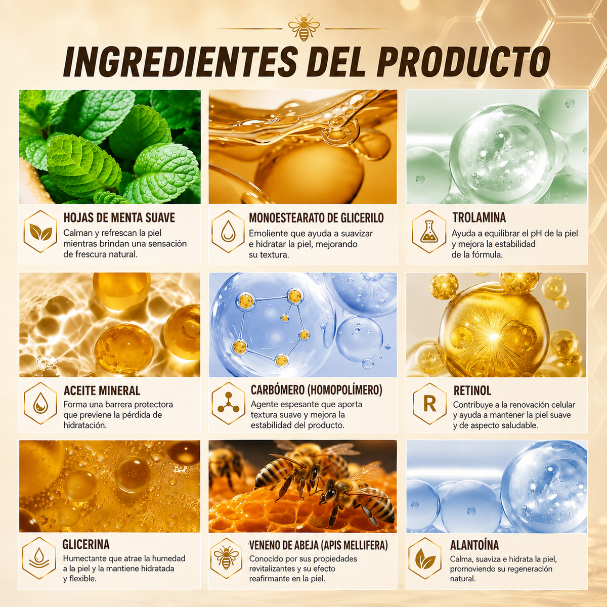 Ingredientes de la Crema Integral de Abejas Bee Venom