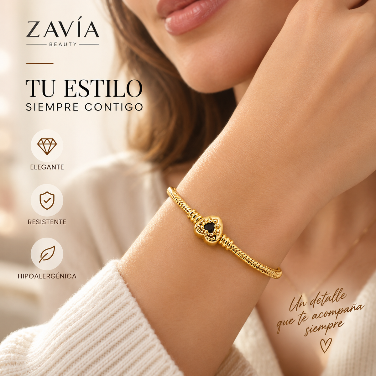 Pulsera Oro Laminado 14K · Estilo Charms con Cierre de Seguridad