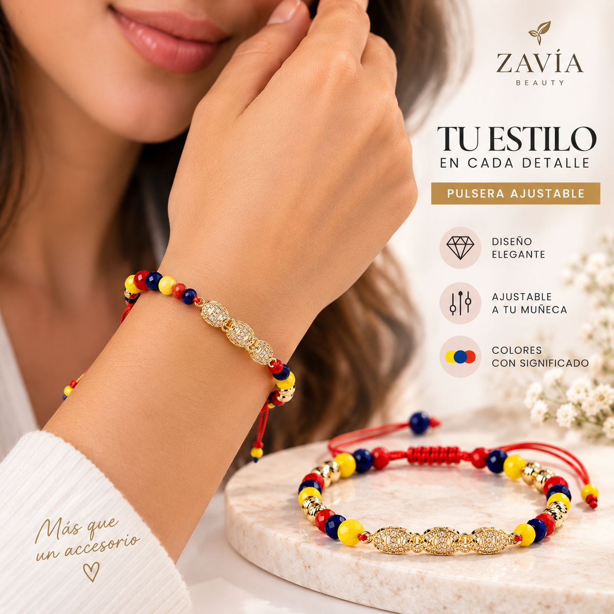 Pulsera Tricolor Ajustable en Oro Laminado