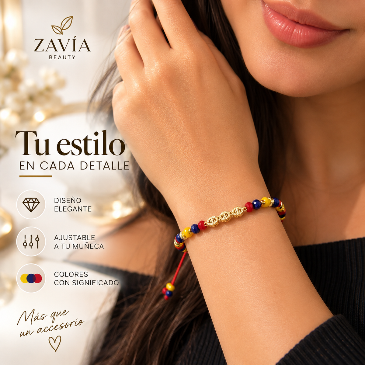 Pulsera Tricolor Ajustable en Oro Laminado