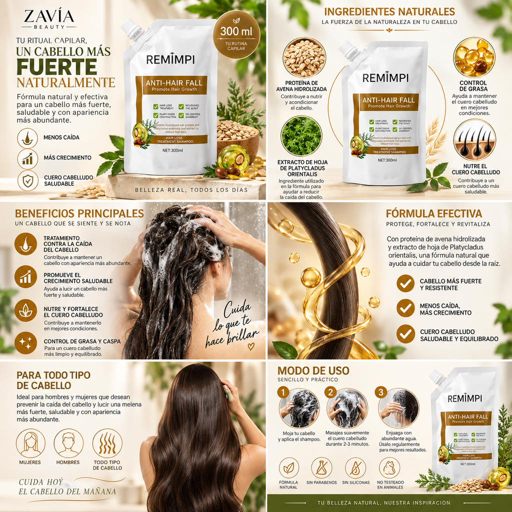REMIMPI Shampoo Anticaída · Cuidado Capilar 300 ml
