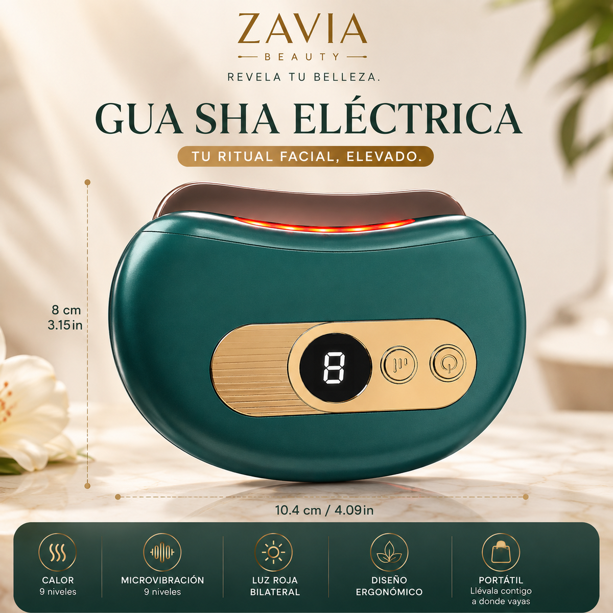 Gua Sha Eléctrica Facial · Calor, Vibración y Luz Roja
