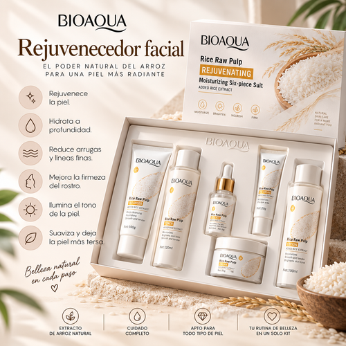 Kit Facial BIOAQUA Rice Raw Pulp de Arroz — 6 Piezas