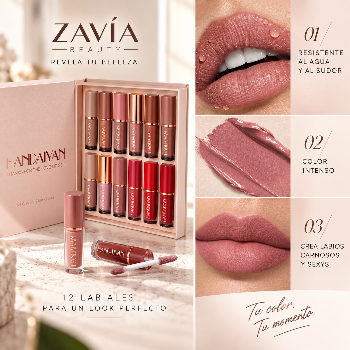 Set de 12 Labiales Líquidos Mate HANDAIYAN