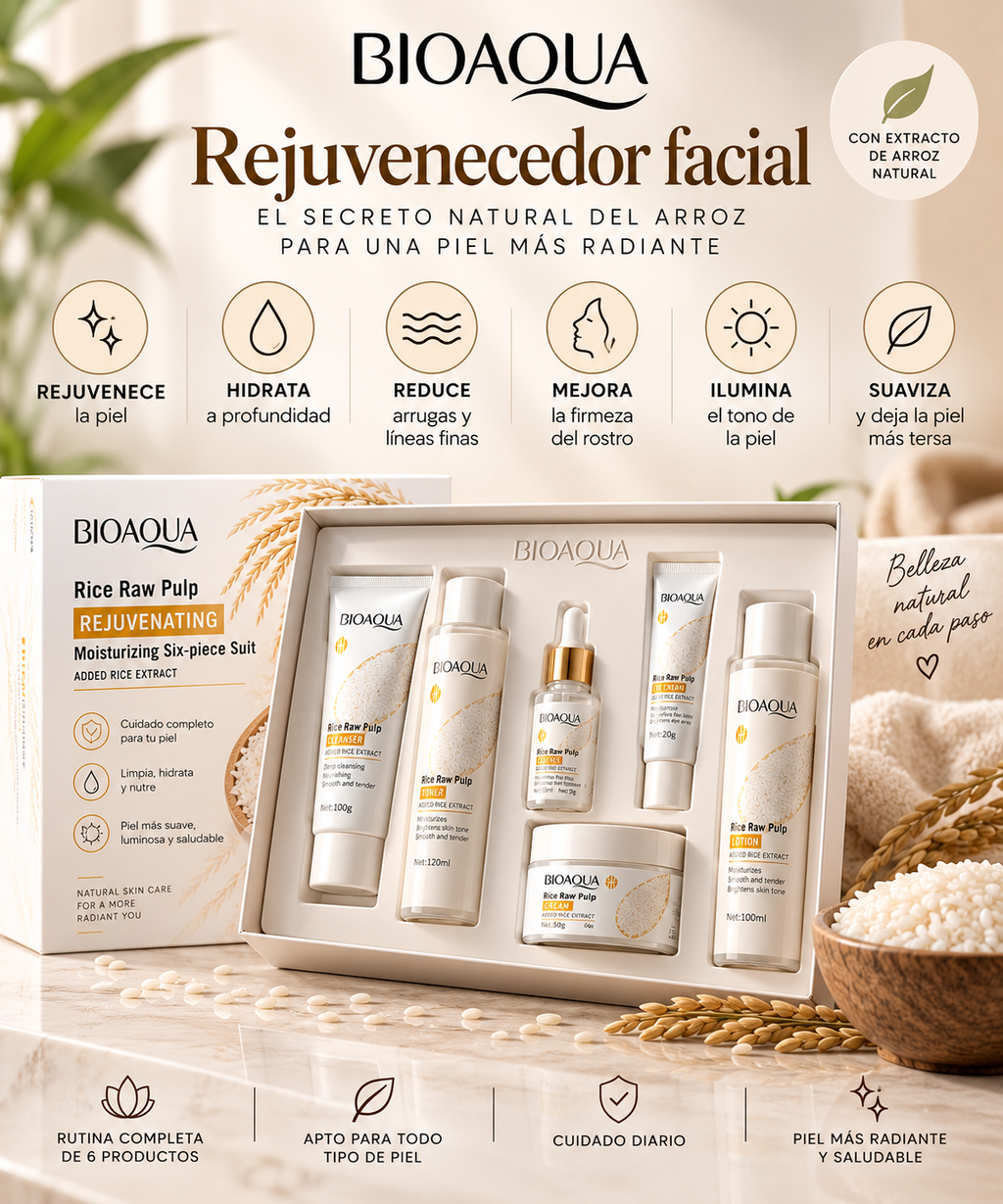 Kit Facial BIOAQUA Rice Raw Pulp de Arroz — 6 Piezas