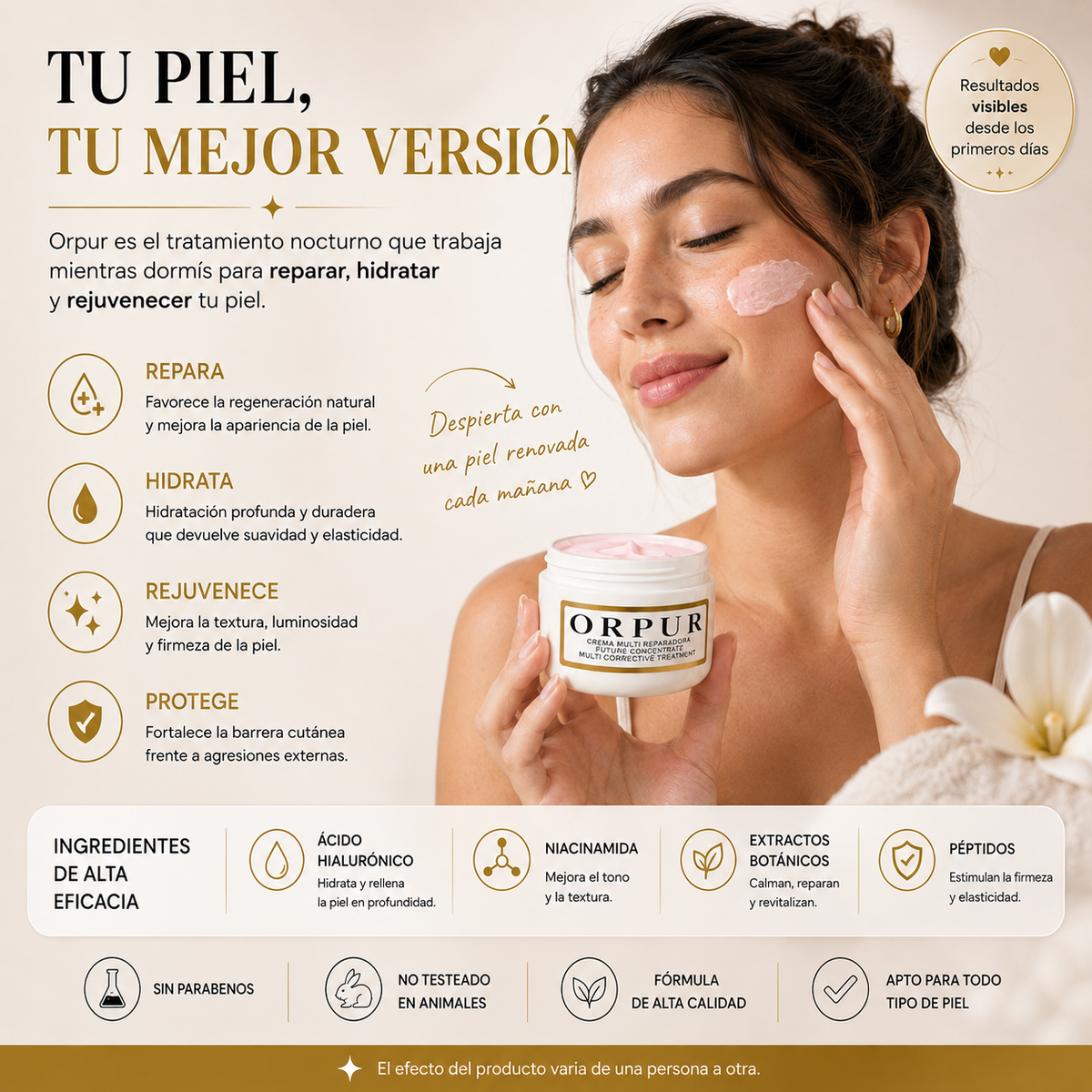 Crema Multirreparadora Orpur con Colágeno, Niacinamida y Vitamina E