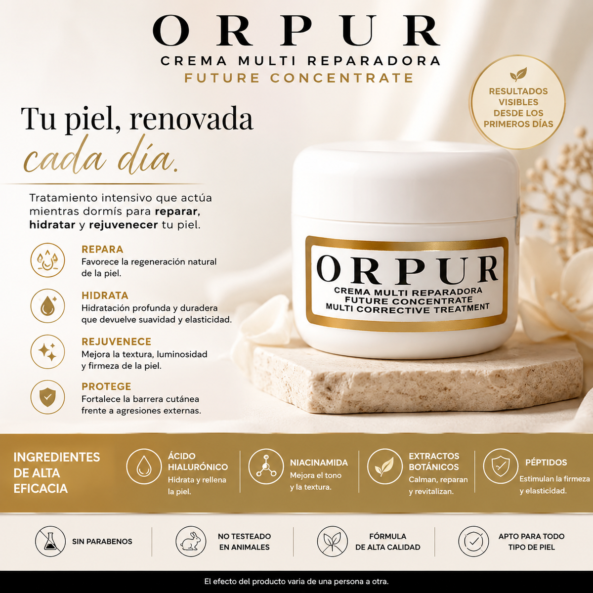 Crema Multirreparadora Orpur con Colágeno, Niacinamida y Vitamina E
