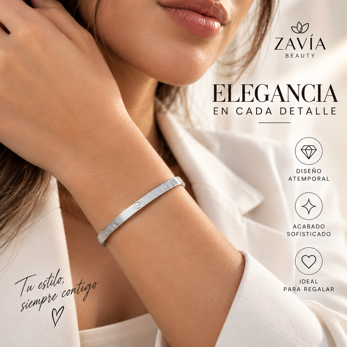 Pulsera Estilo Cartier Oro Blanco | Diseño Elegante y Moderno